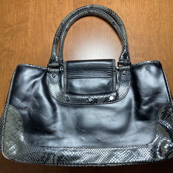 Tory Burch Leather Amanda Satchel Snake Skin Print Purse Handbag - Picture 2 of 12